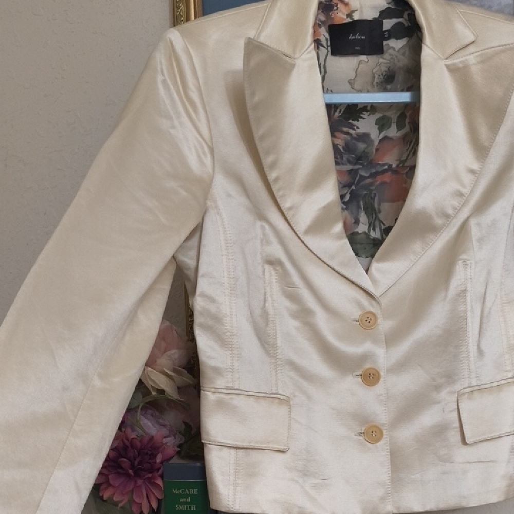 Kulson Italy Elegant Cream Satin Blazer Glam maximalists Scandinavian Preppy - Picture 5 of 14